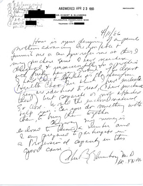 Download the full-sized image of Letter from Robert Blumberg (April 11, 1986)