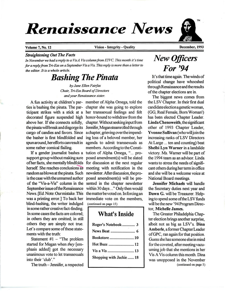 Download the full-sized PDF of Renaissance News, Vol. 7 No. 12 (December 1993)