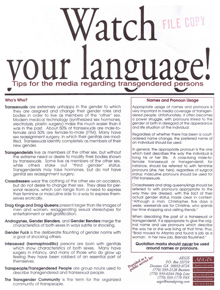 Download the full-sized PDF of Watch Your Language! Tips for the Media Regarding Transgendered Persons