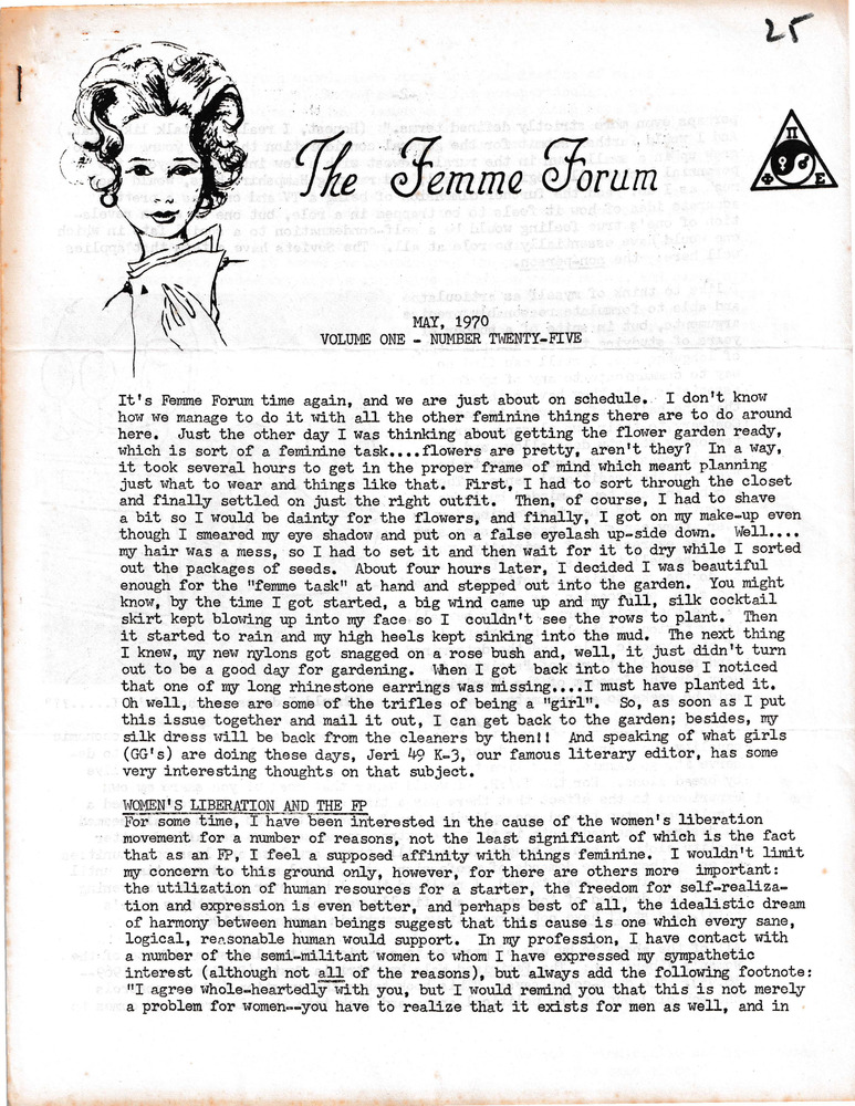 Download the full-sized PDF of The Femme Forum, Vol. 1 No. 25 (May, 1970)