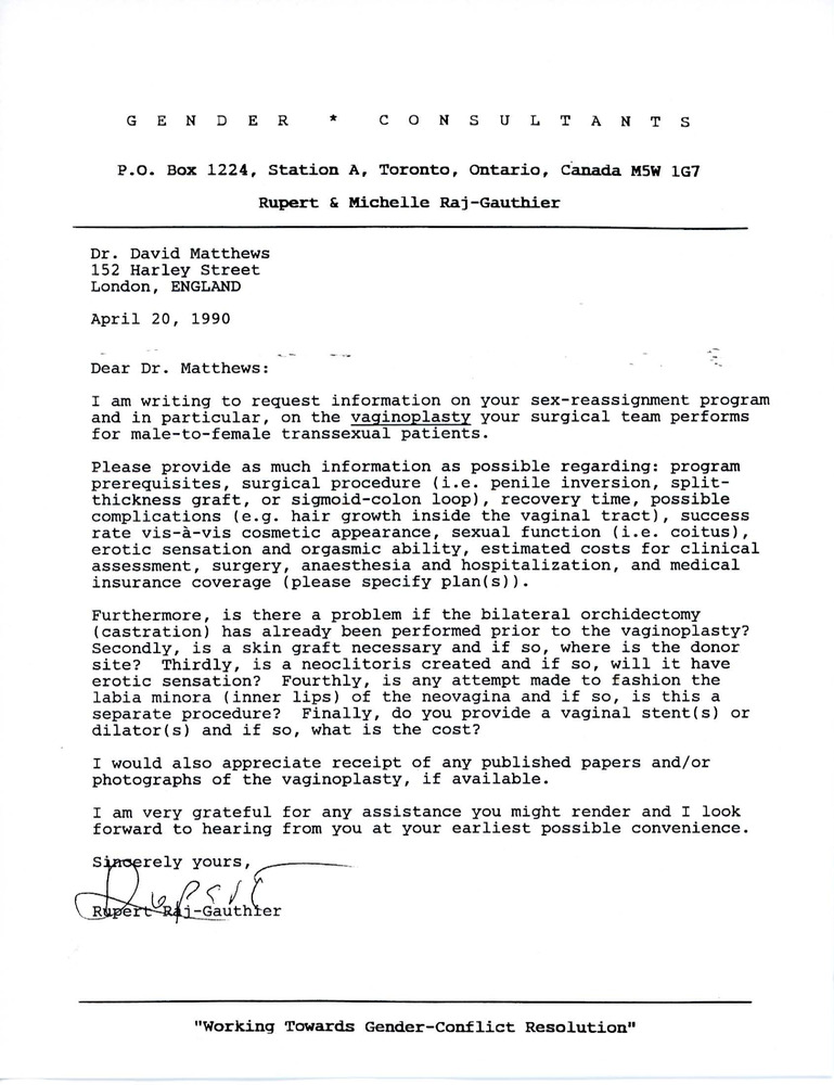 Download the full-sized PDF of Letter from Rupert Raj to Dr. David Matthews (April 20, 1990)