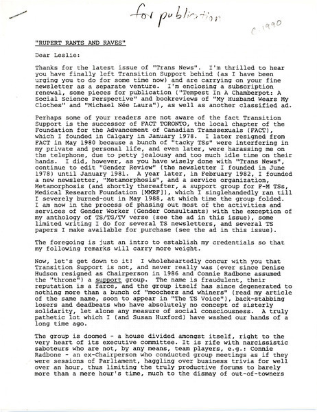 Download the full-sized image of Letter from Rupert Raj to Leslie (c. 1990)
