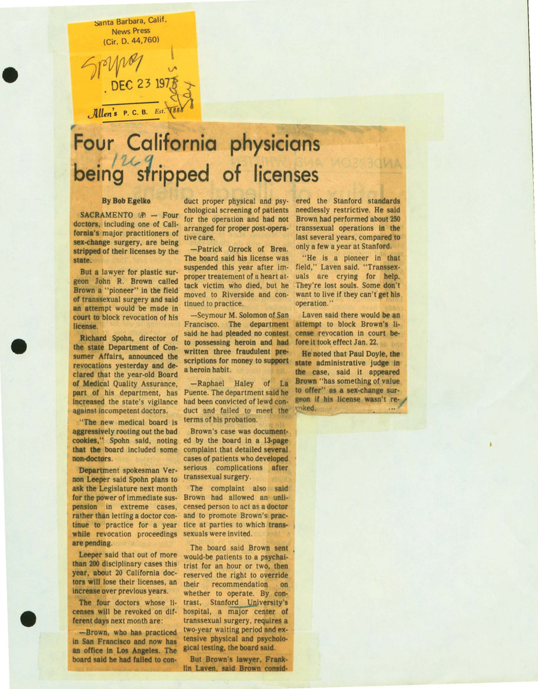 Download the full-sized PDF of Four California Physicians Being Stripped of Licenses