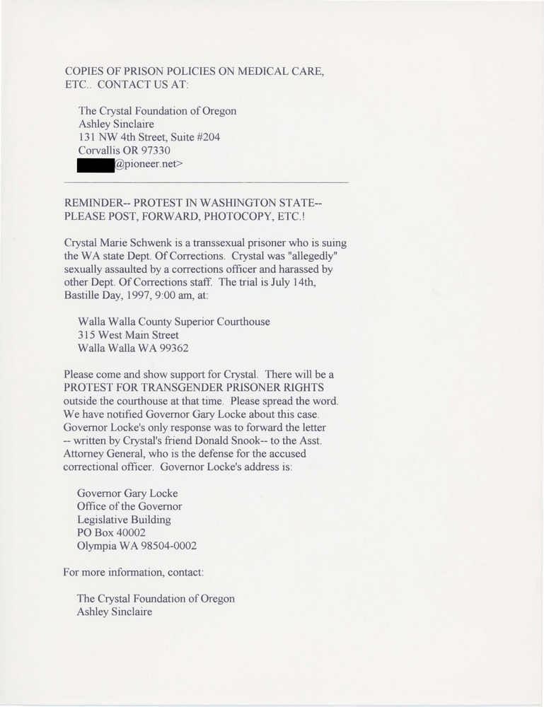 Download the full-sized PDF of Email on Crystal Marie Schwenk's Trial