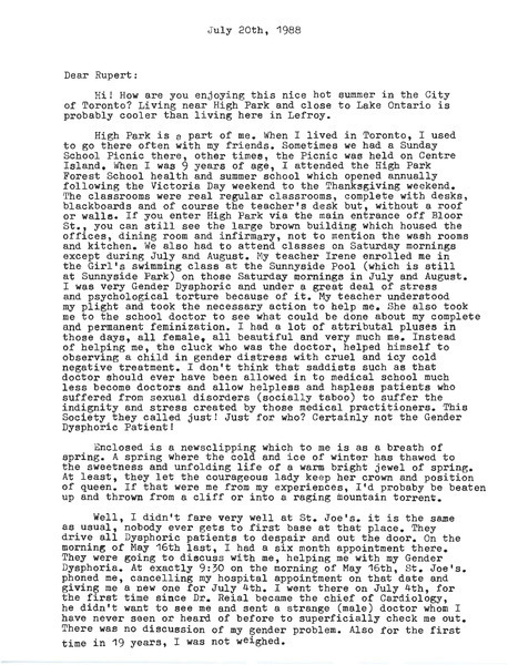 Download the full-sized image of Letter from Barbara to Rupert Raj (July 20, 1988)