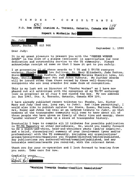 Download the full-sized image of Letter from Rupert Raj to Judy (September 1, 1990)