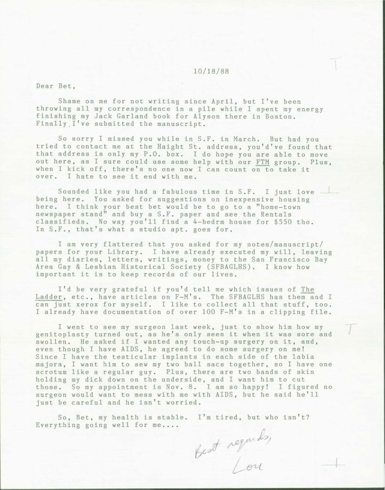 Download the full-sized PDF of Letter from Lou Sullivan to Bet Power (October 18, 1988)