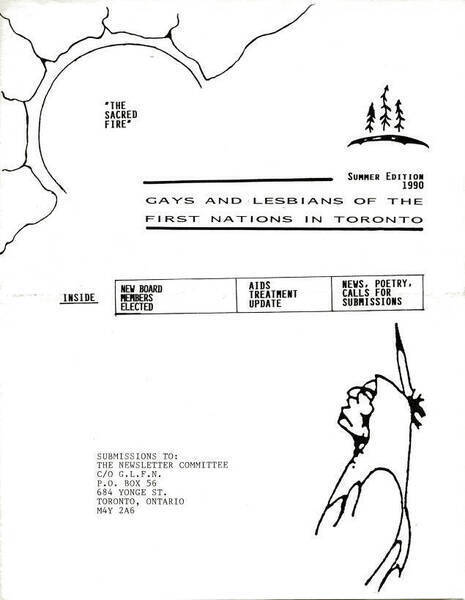 Download the full-sized image of Gays and Lesbians of the First Nations in Toronto Newsletter, The Sacred Fire, Summer 1990