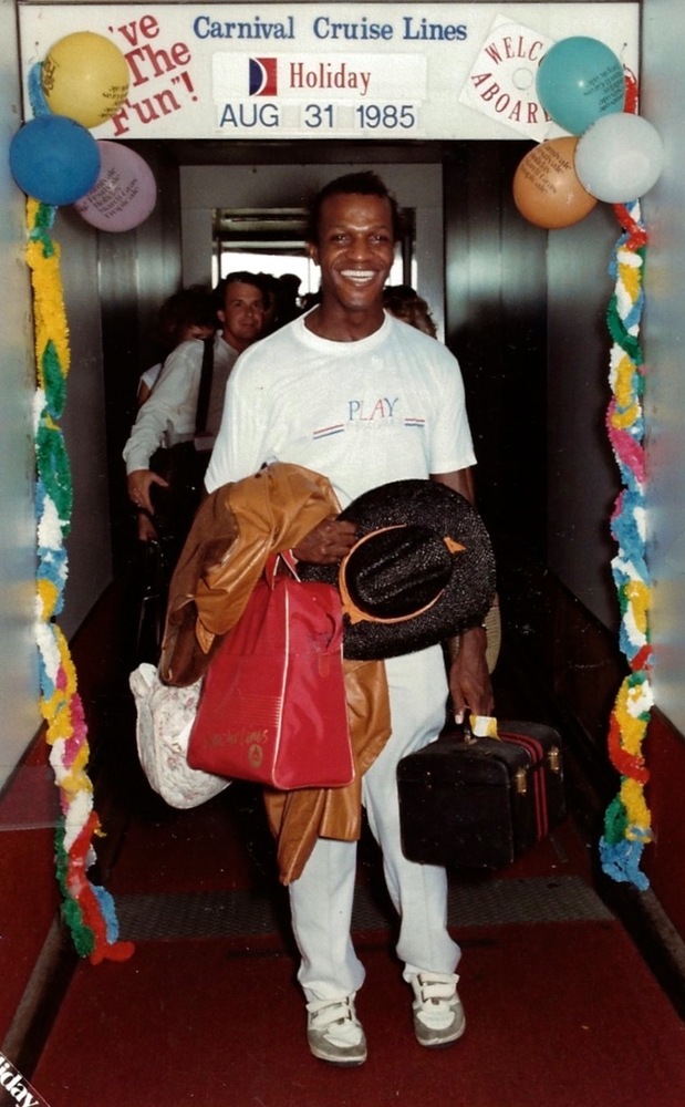 Download the full-sized image of A Photograph of Marsha P. Johnson Boarding a Carnival Cruise Ship
