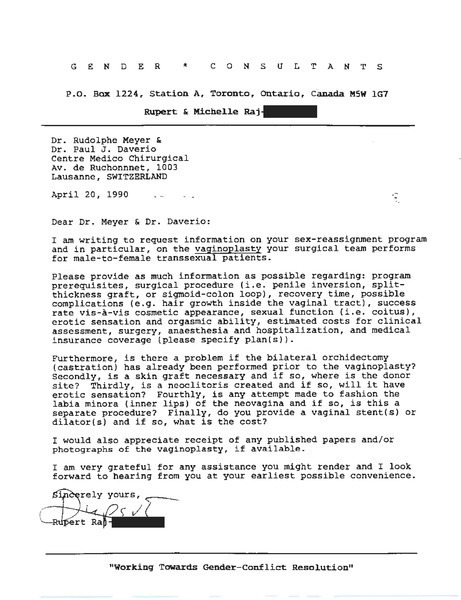 Download the full-sized PDF of Letter from Rupert Raj to Dr. Rudolphe Meyer & Dr. Paul J. Daverio (April 20, 1990)