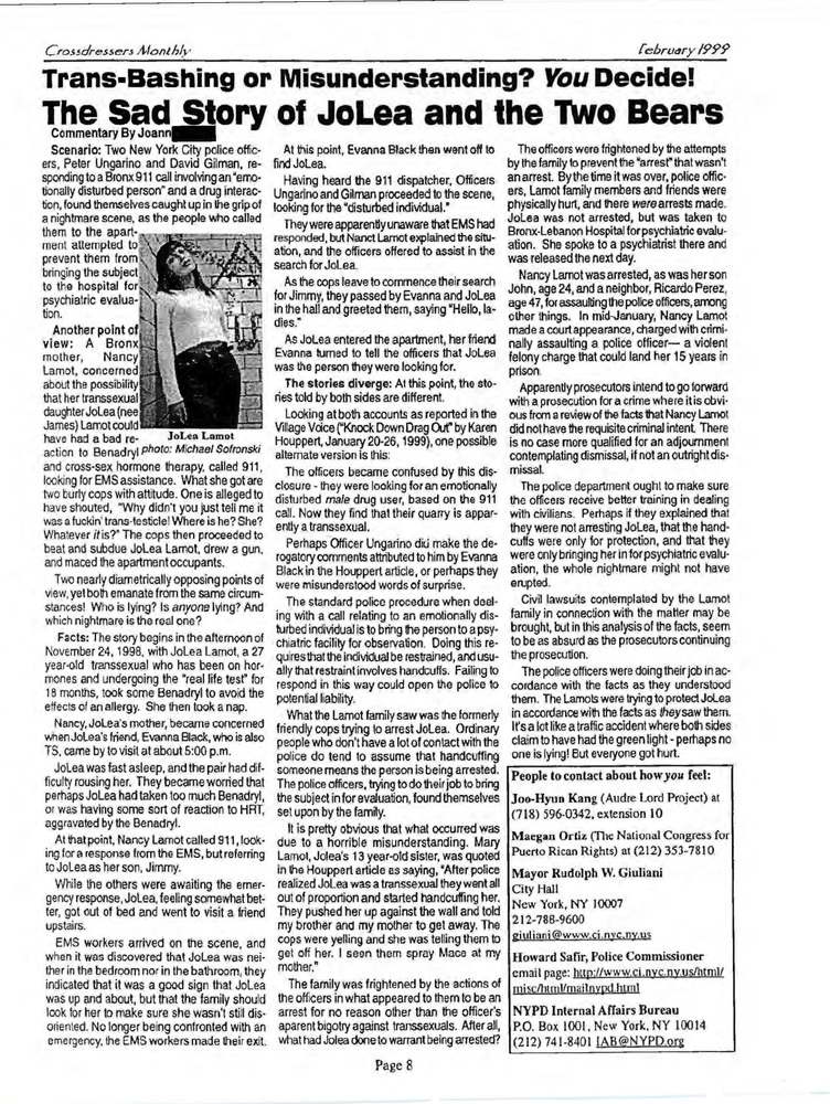 Download the full-sized PDF of Trans-Bashing or Misunderstanding? You Decide! The Sad Story of JoLea and the Two Bears