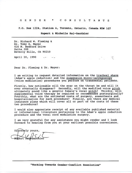 Download the full-sized image of Letter from Rupert Raj to Dr. Richard W. Fleming & Dr. Toby G. Mayer (April 20, 1990)