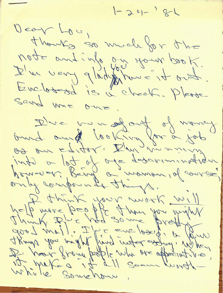 Download the full-sized PDF of Correspondence from Kim Stuart to Lou Sullivan (January 24, 1986)