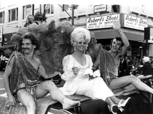 Download the full-sized image of Drag Queen and Subjects at the Los Angeles Gay Pride Parade