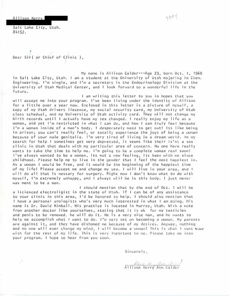 Download the full-sized image of Letter from Allison Calder (1994)