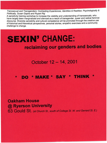 Download the full-sized image of Flyer for Sexin' Change: Reclaiming Our Genders and Bodies
