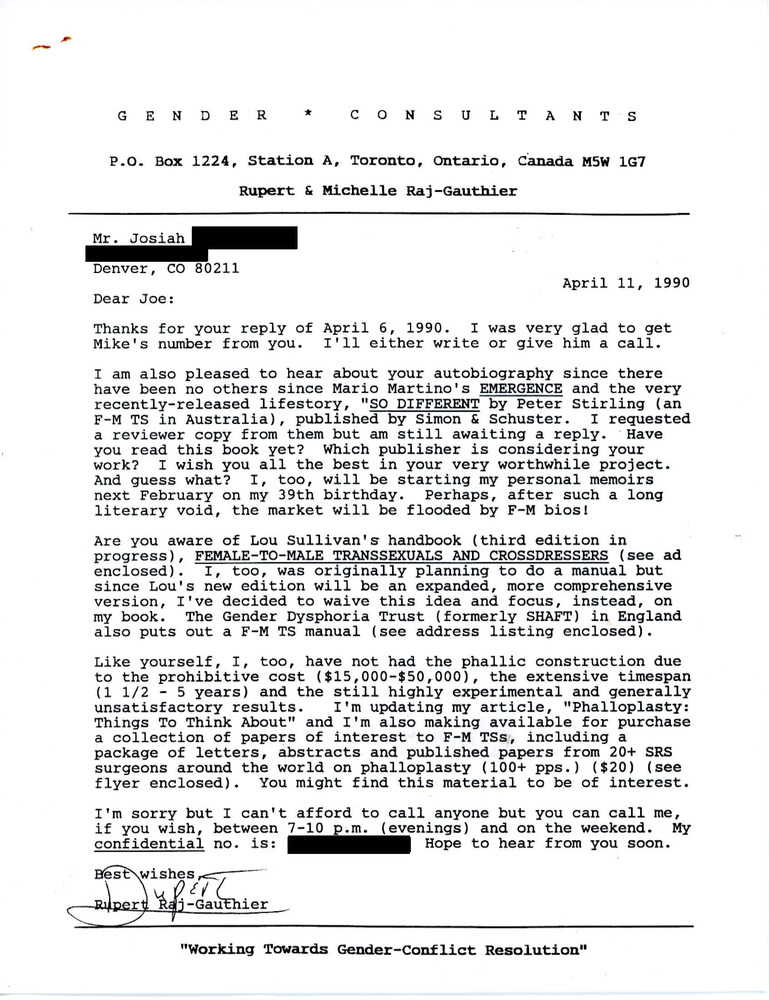 Download the full-sized PDF of Letter from Rupert Raj to Josiah (April 11, 1990)