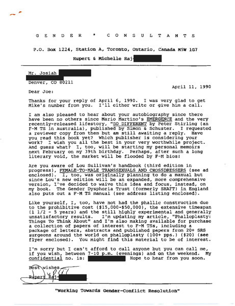 Download the full-sized PDF of Letter from Rupert Raj to Josiah (April 11, 1990)