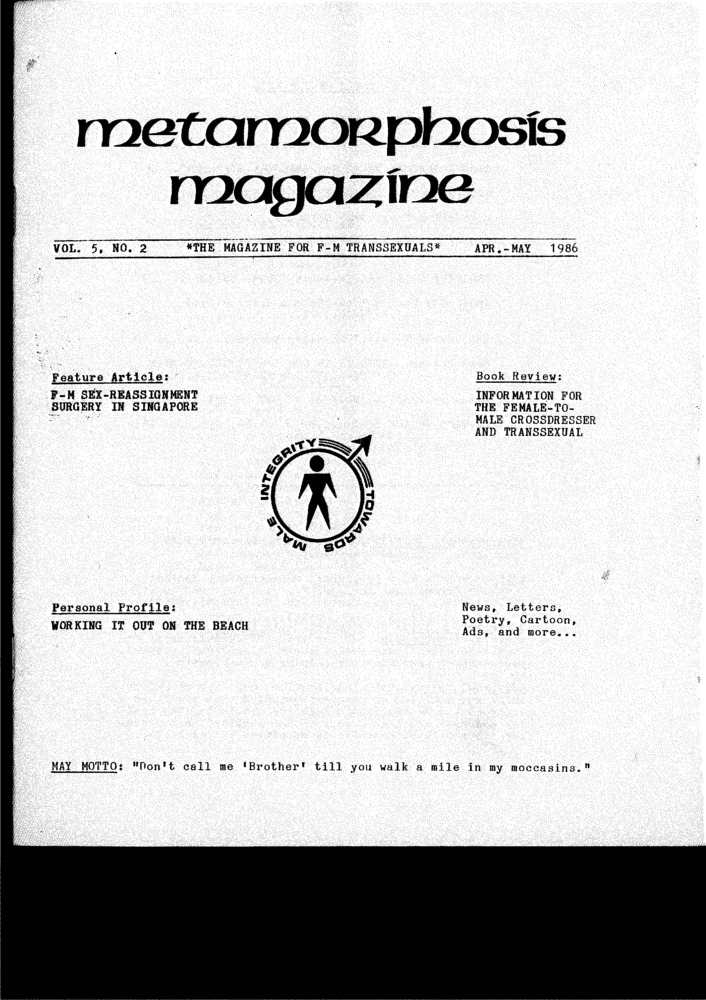 Download the full-sized PDF of Metamorphosis Magazine Vol. 5, No. 2 (April–May 1986)