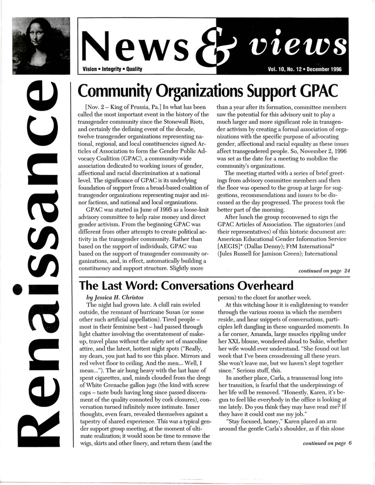 Download the full-sized PDF of Renaissance News & Views, Vol.10, No.12 (December 1996)