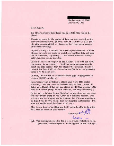 Download the full-sized image of Letter from Jana to Rupert Raj (March 29, 1987)