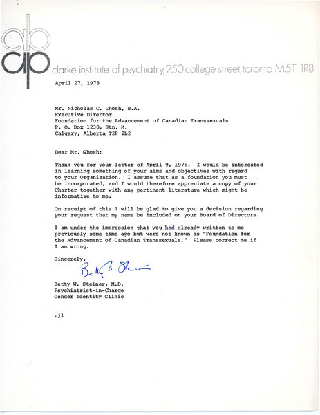 Download the full-sized image of Letter from Betty Steiner to Rupert Raj (April 27, 1978)