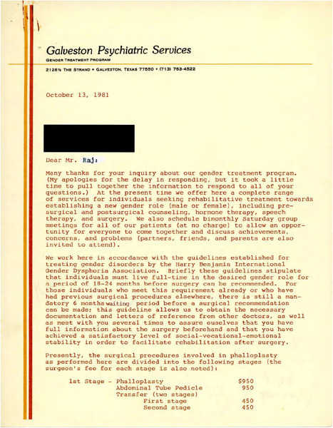 Download the full-sized image of Letter from Collier M. Cole to Rupert Raj (October 13, 1981)