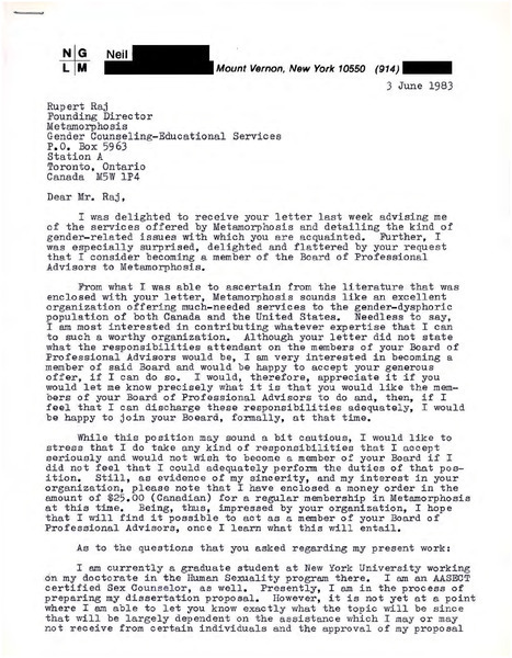 Download the full-sized PDF of Letter from Neil G.L Masters to Rupert Raj (June 3, 1983)