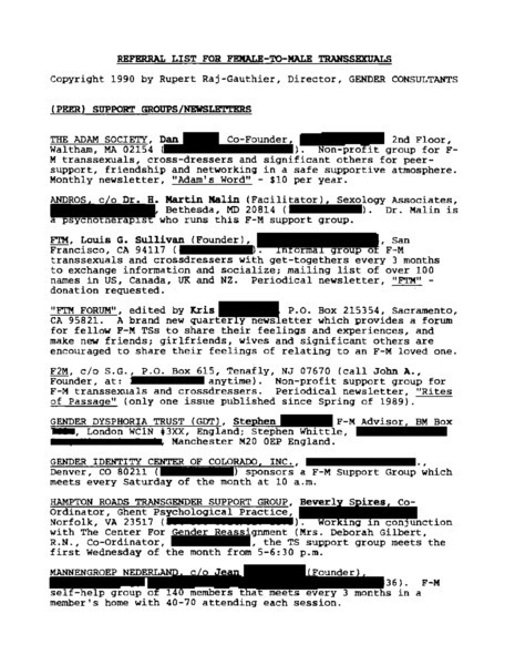 Download the full-sized image of Referral List for Female-to-Male Transsexuals