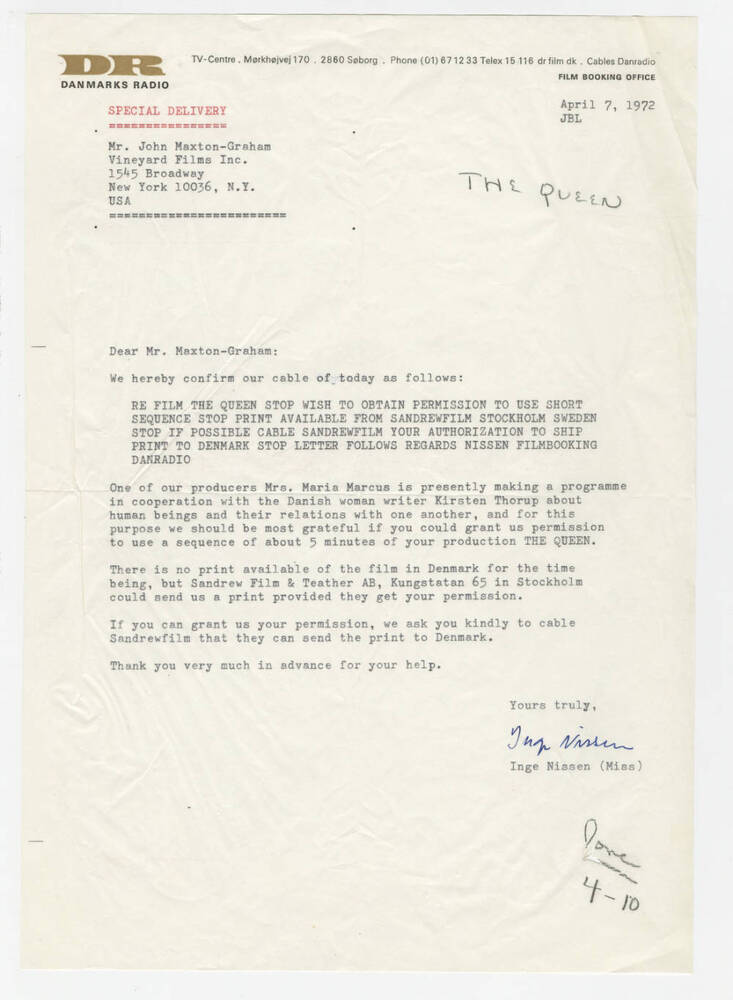 Download the full-sized image of ‘Denmark’ correspondences for The Queen