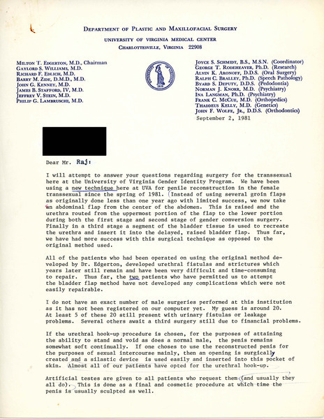 Download the full-sized image of Letters from Joyce Schmidt and Milton T. Edgerton to Rupert Raj (September 2, 1981)