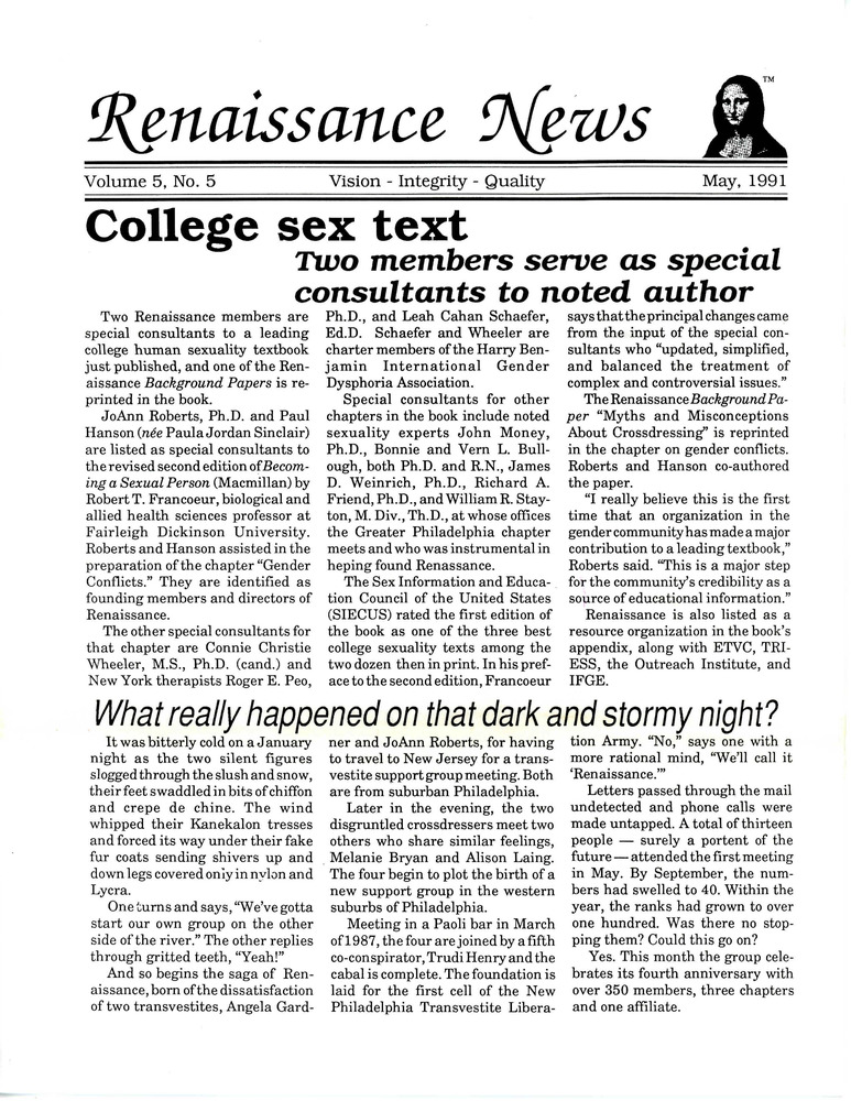 Download the full-sized PDF of Renaissance News, Vol. 5 No. 5 (May 1991)