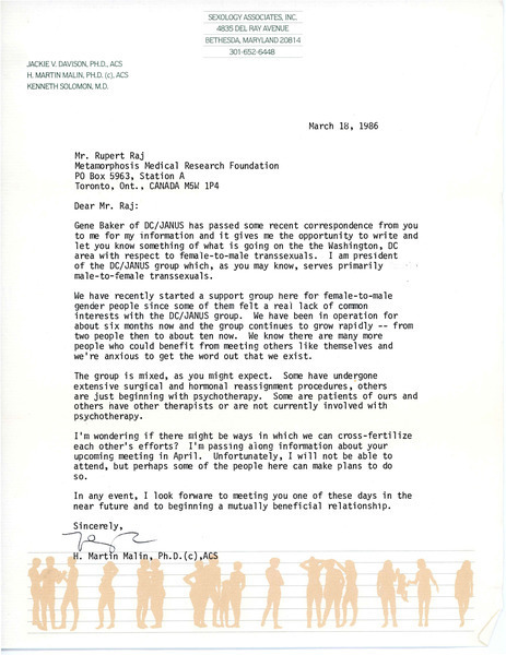 Download the full-sized image of Letter from H. Martin Malin to Rupert Raj (March 18, 1986)
