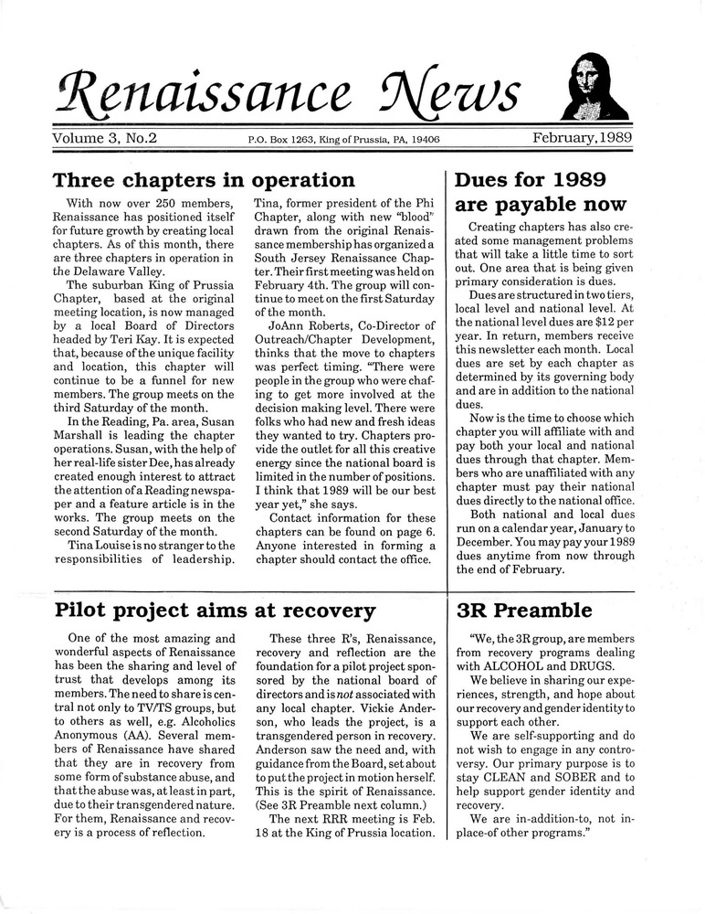 Download the full-sized PDF of Renaissance News, Vol. 3 No. 2 (February 1989)