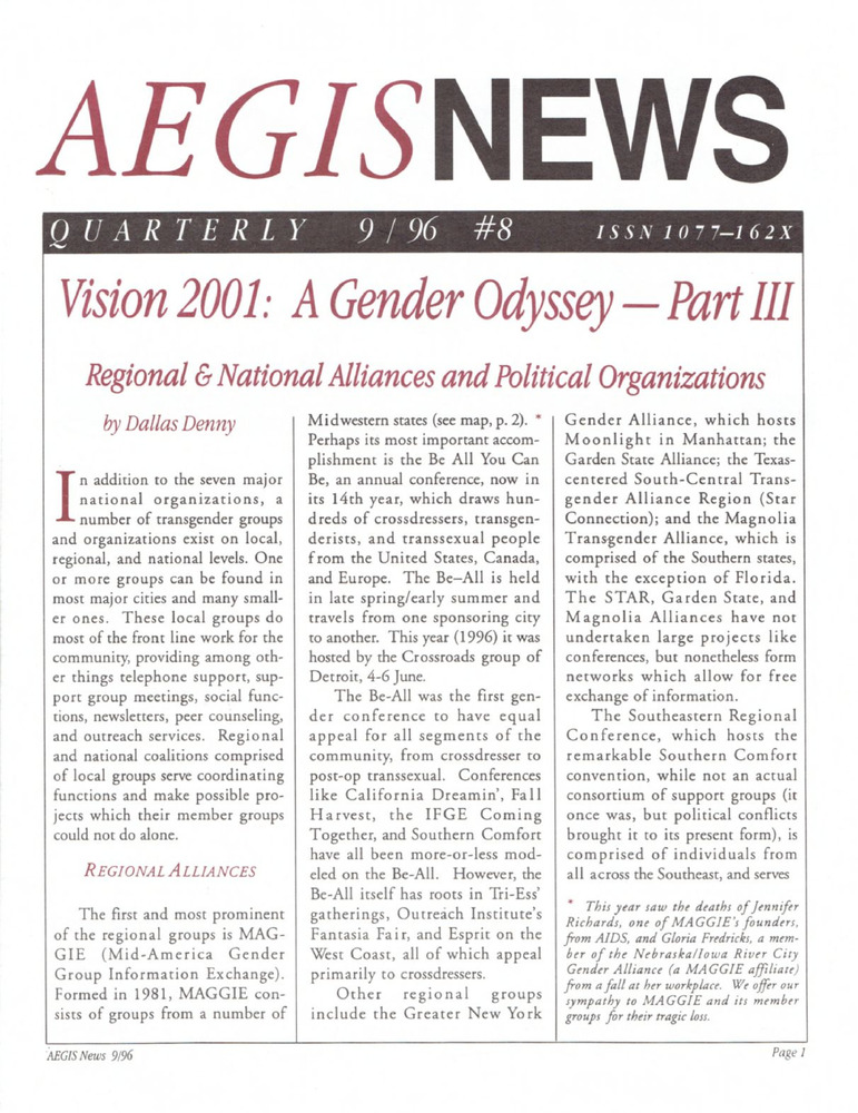 Download the full-sized PDF of AEGIS News, No. 8 (September, 1996)