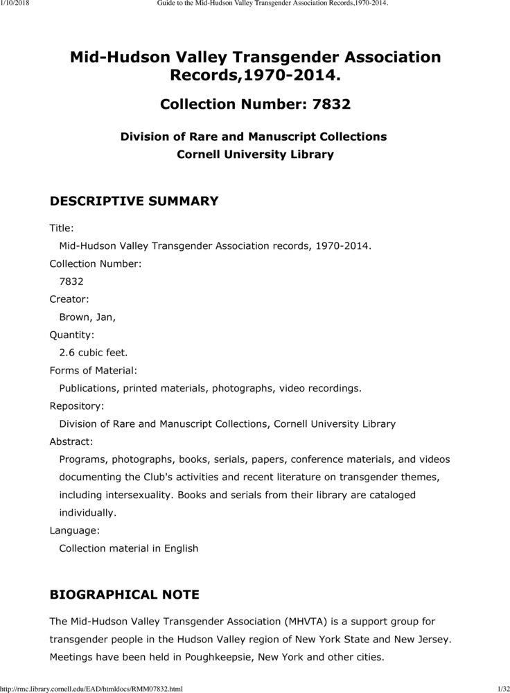 Download the full-sized PDF of Guide to the Mid-Hudson Valley Transgender Association Records, 1960-2014