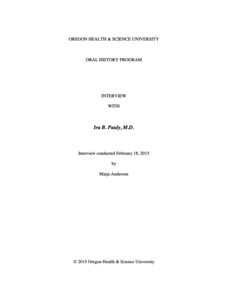 Download the full-sized image of Dr. Ira Pauly oral history