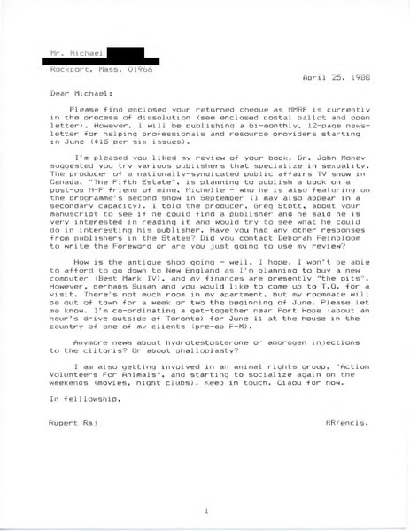 Download the full-sized image of Letter from Rupert Raj to Michael (April 25, 1988)