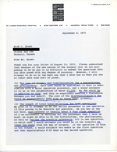Download the full-sized image of Letter from F. Brantley Scott to Rupert Raj (September 4, 1973)