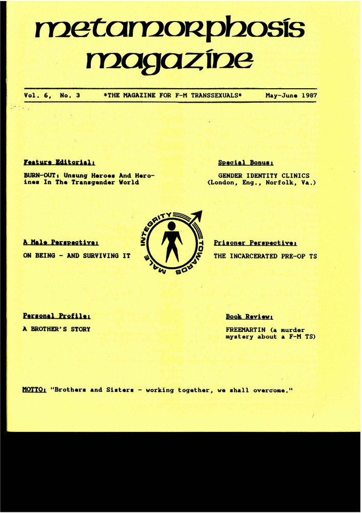 Download the full-sized PDF of Metamorphosis Magazine Vol. 6, No. 3 (May-June 1987)