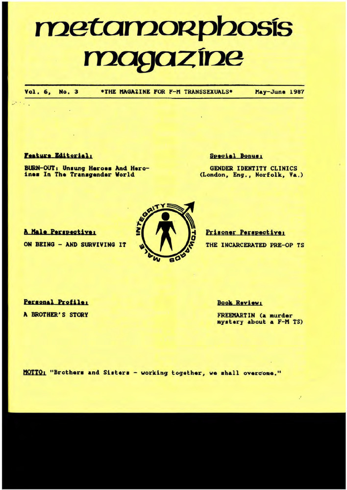 Download the full-sized PDF of Metamorphosis Magazine Vol. 6, No. 3 (May-June 1987)