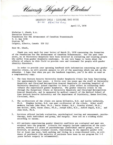 Download the full-sized image of Letter from Leslie M. Lothstein to Rupert Raj (April 17, 1978)