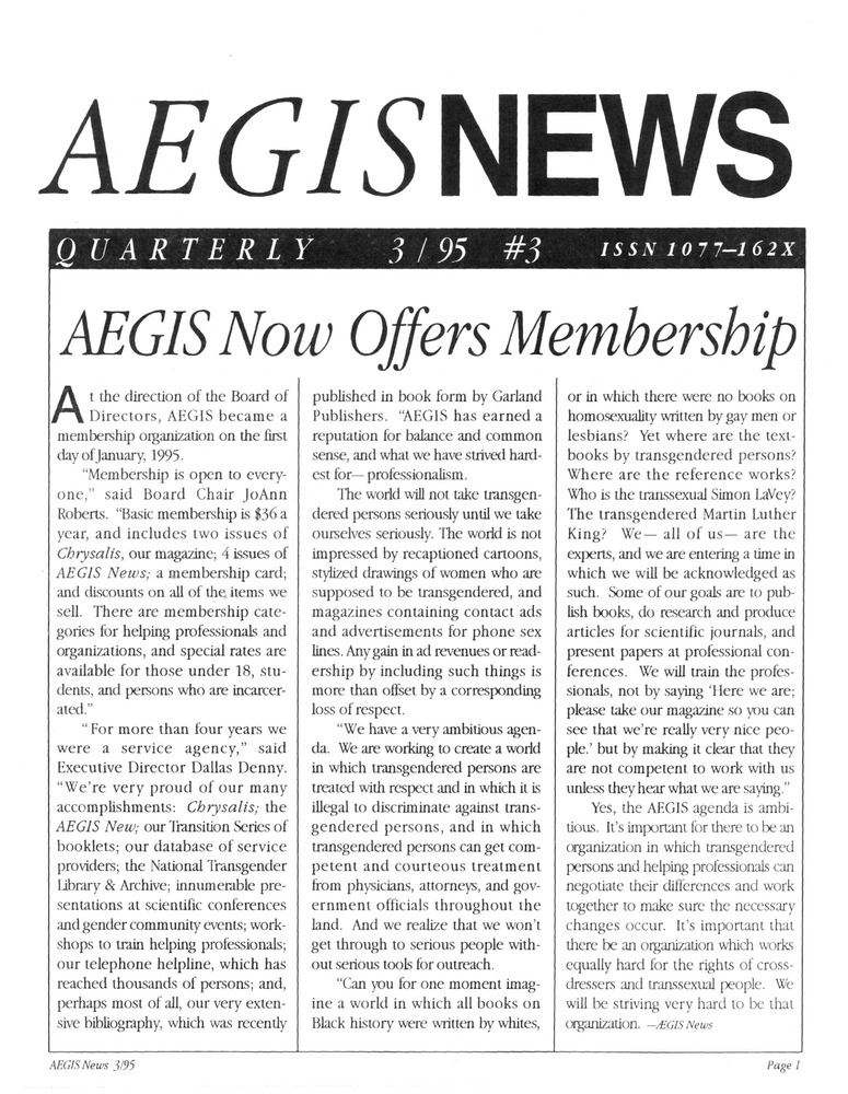 Download the full-sized PDF of AEGIS News, No. 3 (March, 1995)