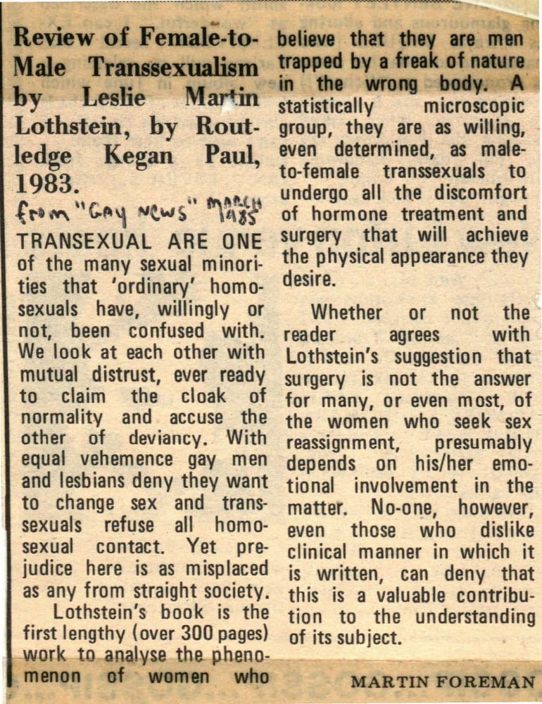 Download the full-sized PDF of Review of Female-to-Male Transsexualism by Leslie Martin Lothstein