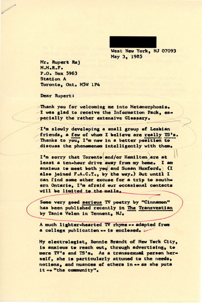 Download the full-sized image of Letter from Jana to Rupert Raj (May 3, 1985)