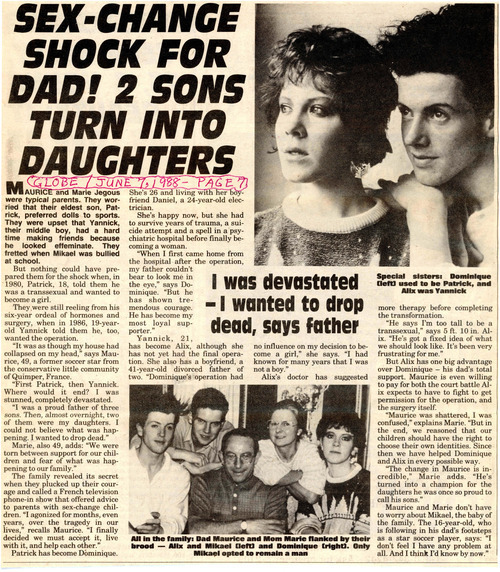 Download the full-sized image of Newspaper Clipping: "Sex-Change Shock for Dad! 2 Sons Turn Into Daughters"