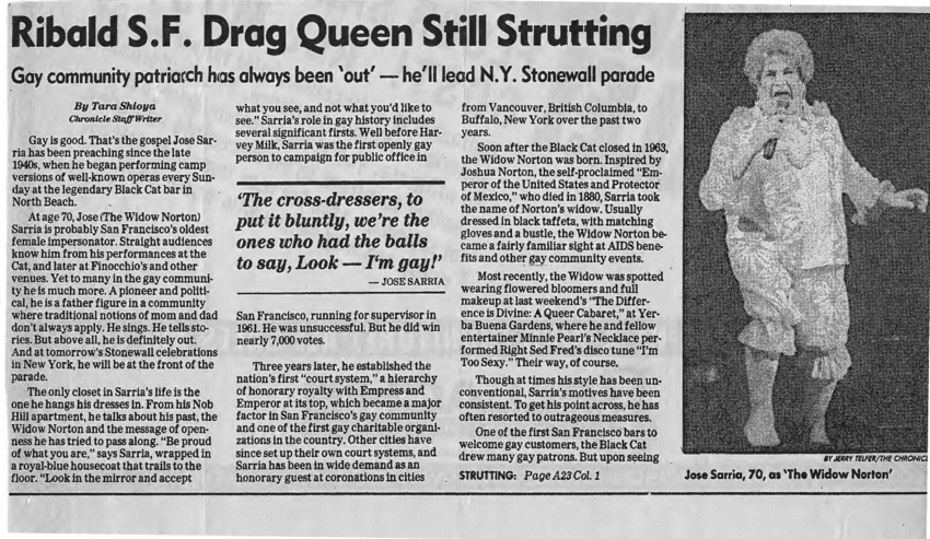 Download the full-sized PDF of San Francisco Chronicle Jose Sarria News Clipping