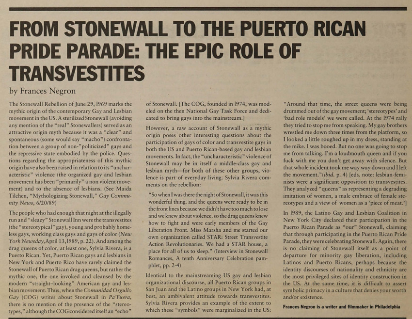 Download the full-sized PDF of FROM STONEWALL TO THE PUERTO RICAN PRIDE PARADE: THE EPIC ROLE OF TRANSVESTITES