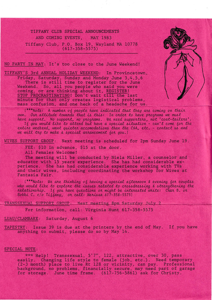 Download the full-sized PDF of Tiffany Club Special Announcements and Coming Events (May, 1983)