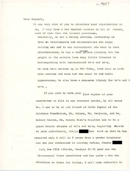 Download the full-sized image of Letter from Ina to Rupert Raj (1984)
